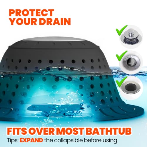 Shower Drain Hair Catcher - Bathtub Drain Cover Foldable Silicone，Shower Drain Protector for Pop-Up and Regular Drains of Shower,Tub, Bathroom, Sink, Silver-Black - color: Silver-black