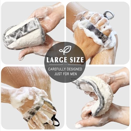 YIQINGJIE Egyptian Loofah Body Scrubber for Men, XL Natural Luffa Sponge for Full-Body Exfoliation, 2 Pack, Black - style: 2pc Large(5.12x7.09)inch