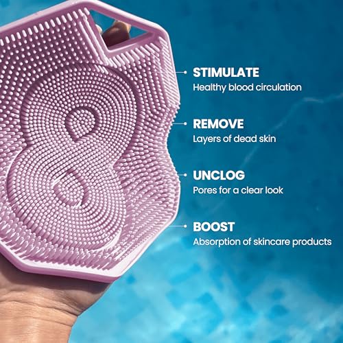 Silicone Shower Scrubber for Body – Exfoliating Loofah Alternative, Zinc & Silver-Infused, Hygienic & Gentle for Sensitive Skin, Durable & Long-Lasting Body Scrubber for Women - Purple - color: Purple