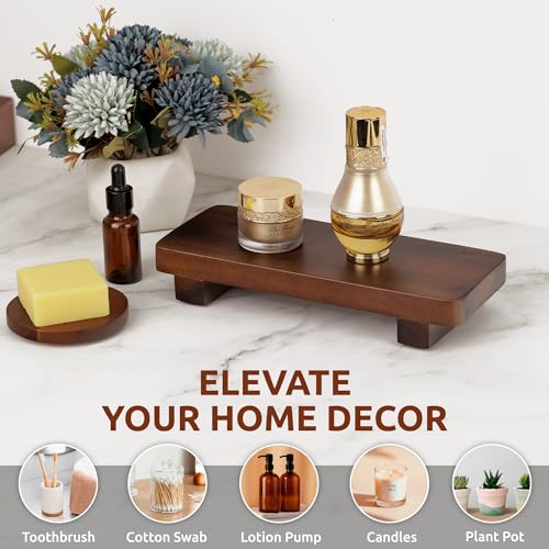 DEMIGO Soap Stand & Riser, Dark Brown Acacia Wood Bar Soap Tray, 9.8 x 4 in | 100% Solid Wood Rectangle Countertop Display for Candle, Plant, Kitchen & Bathroom Counter, Farmhouse Decor, Sink & Vanity - color: Dark Brown