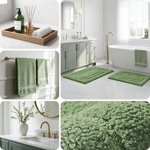 HOMEIDEAS Bathroom Rugs Sets 2 Piece, Extra Soft and Absorbent Microfiber Plush Bath Mat with Non Slip Backing(Sage Green) - color: Sage Green