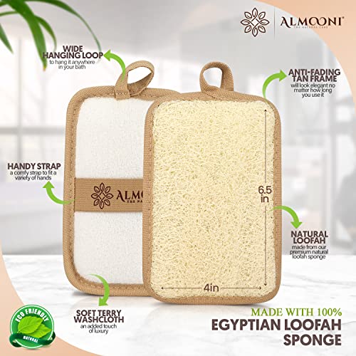 Almooni Premium Egyptian Exfoliating Loofah Pad Body Scrubber - Rectangular loofa Shape - Made with Natural Egyptian Shower lufa Sponge that Gets You Clean, Not Just Spreading Soap (2 Pack) - style: Rectangular loofa Shape