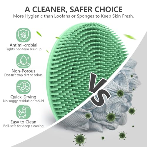 Silicone Body and Face Scrubber Set 3 Pack, BEAUTAIL Shower Bath Scrubber, Gentle Exfoliating Brush for Women Men Baby Sensitive Skin, More Hygienic Than Traditional Loofah, Long Lasting, Pink+Green - color: Pink+green
