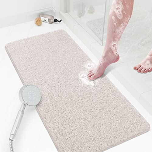 Shower Mat Bathtub Mat Non-Slip,36x16 inch, Soft Tub Mat with Drain,PVC Loofah Bath Mat (Phthalate Free) for Tub and Bathroom,Quick Drying,White - color: White, size: 36" x 16" (Rectangular)