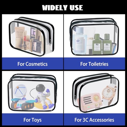 YedsIntu 16 Pieces Clear Cosmetic Bags PVC Clear Makeup Bags TSA Approved Toiletry Bag with Zipper Waterproof Vinyl Plastic Organizer Storage Transparent Pouch for Women and Men (Black, Small) - color: Black-S