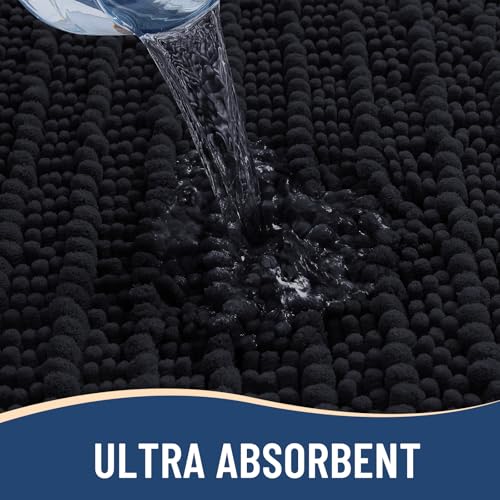 Arotive Luxury Bathroom Ruuner Rugs 47x24, Extra Soft Thick Absorbent Shaggy Chenille Bath Rugs, Machine Wash Dry, Bath Mats for Bathroom Floor, Tub and Shower, Home Decor Accessories, Black - color: Black, size: 47" X 24"
