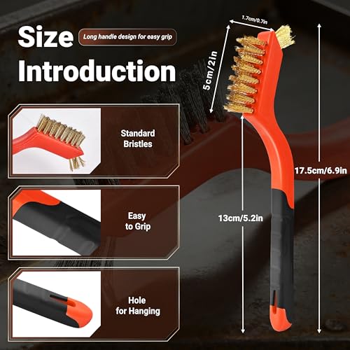 6 Pieces Brass Brush Set, Brass bristles | for Cleaning Welding Slag and Rust,Scratch Brush with Mini Head & Hanging Hole for everyday cleaning - color: Brass