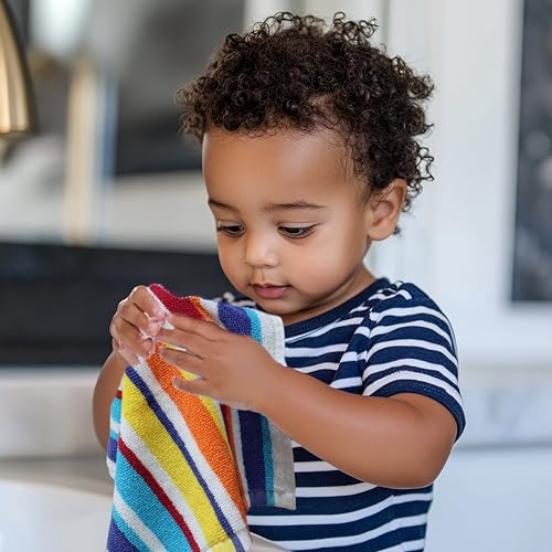 ORIGINAL KIDS Wash Cloth - 12 Pack 100% Cotton Yarn-Dyed Terry Washcloths - 450 GSM Quick Dry Soft Absorbent Gentle Baby Face Towels for Bathroom Travel Daycare - 12 x 12 inches - Cabana Stripe Multi - color: Cabana Stripe Multi, size: 12 Pack Washcloth