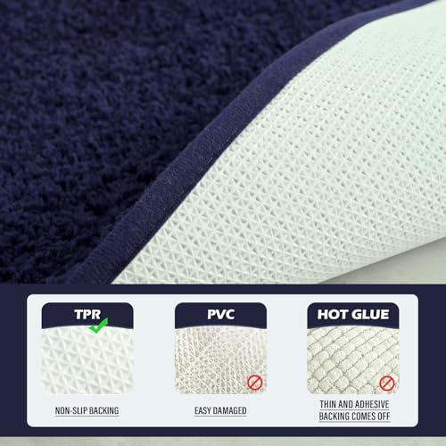 HOMORE Bathroom Rug Set 2 Piece,Soft Absorbent Bath Mats Set,Machine Washable Navy Blue Bath Rug Sets for Bathroom Non Slip,(21"x34"+21"x21") Plush Shaggy U Shape Contour Toilet - color: Navy Blue