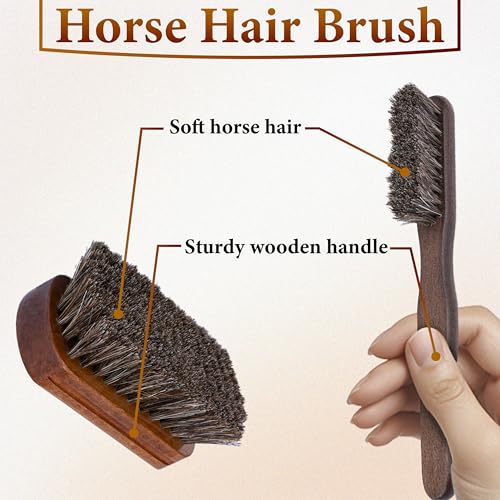 2 PCS Leather Brush Car Detailing, Horse Hair Brush, Car Cleaning Supplies, Car Interior Brush, Carpet Brush for Car Detailing, for Car Accessories Interior, Carpet, Upholstery, Furniture and Shoes - color: 2 Pcs