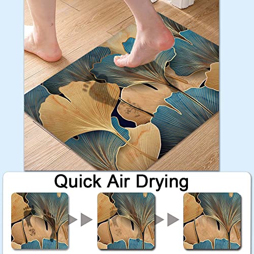 Bath Mat Rug,Gold Ginkgo Leaf Non Slip Quick Dry Super Absorbent Thin Bathroom Rugs Fit Under Door-Easy to Clean Bathroom Floor Mats-Shower Rug for Shower Sink Bathtub(20" x 31"in) - color: Gold Ginkgo Leaf, size: 1'8" X 2'8" (Rectangular)