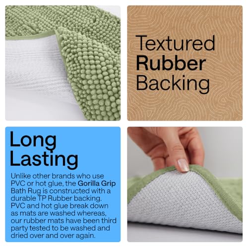 GORILLA GRIP Bathroom Rug Sets 3 Piece, Bath Mat Set and Oval Toilet Base with Rubber Backing, Plush Absorbent Shaggy Chenille Washable Mats, Includes 24x19.5, 24x17 and 30x20 Inch Rugs, Sage - color: Sage, style: 24"x19.5" + 24"x17" + 30"x20" - 3 Pack
