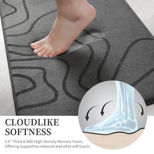 YIHOUSE Memory Foam Bathroom Rugs Sets 2 Piece - Extra Thick Ultra Soft Absorbent Bath Mat Set, Non-Slip Machine Washable Bath Rugs for Bathroom, Tub & Shower, Home Decor (17"x24"+20"x46", Dark Grey) - color: Dark Grey, size: 1'5" x 3'10" (17"x24"+20"x46"
