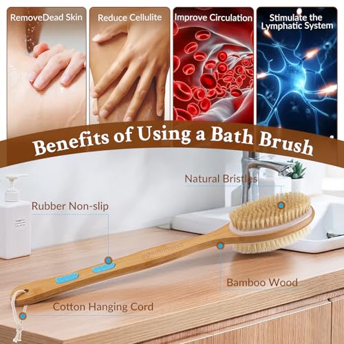 Body Brush with Back Scrubber, Double-Sided Long-Handled Bath Brush with Soft and Firm Bristles for Gentle and Deep Exfoliation, Wet/Dry Use, 2 Pack - size: Anti-slip