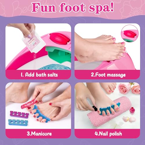 Kids Foot Spa & Nail Kit Set, Kids Spa Day Kit for Girls, Massage Foot Soak Tub and Nail Dryer, Toys Manicure Pedicure Art Salon Girl Gift for 5 6 7 8-12, Christmas Birthday Gifts