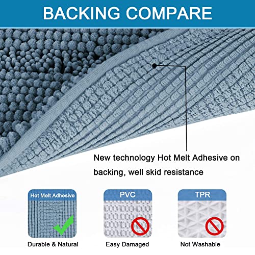 H.VERSAILTEX 3 Piece Bathroom Rugs Sets Thick Striped Bath Rugs Set for Bathroom Non Slip Soft Absorbent Bath Mat Set for Tub, Shower and Toilet(17''x24''+20''x32''+20''x24'' U-Shaped, Stone Blue) - color: Stone Blue