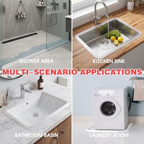 Friendship Shower Threshold Water Dam 98 Inches Shower Barrier Water Stopper Strip Collapsible Silicone Water Guard for Bathroom Bathtub Floor Seal (White)
