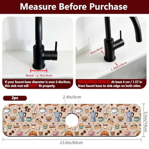 2 Pcs Kitchen Sink Splash Guard Faucet Mat Various Drinks Pattern Faucet Mat for Sinks coffee Graffiti Absorbing Drying Mats for Kitchen Bathroom, 23.6x5.5inch - color: Various Drinks Pattern
