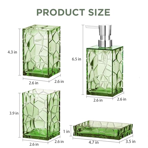HBlife Bathroom Accessories Set, Sage Green Acrylic Bathroom Counter Set with Toothbrush Holder, Soap Dispenser, Tumbler, Soap Dish, Boho Modern Bathroom Accessories Decor, Ideal Gift Choice - style: Green