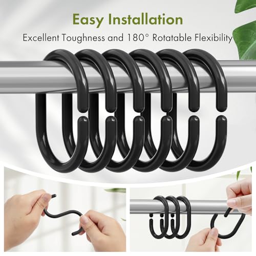 Amazer Shower Curtain Rings, 24 Pcs Plastic Shower Curtain Hooks, Black Shower Curtain Hooks Rings, Rust Proof Shower Rings C Shaped Shower Hooks for Shower Curtain and Liner Bathroom - color: Black C-shape, size: 24 Pack