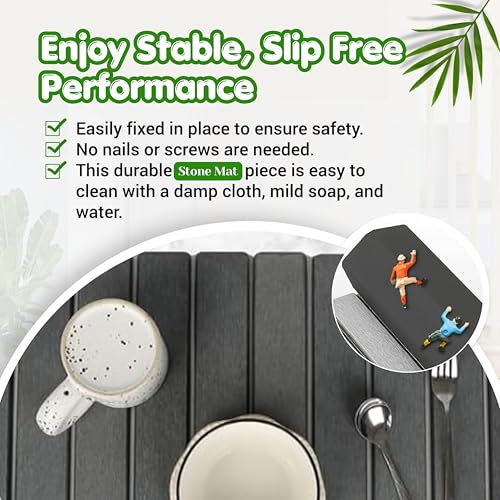 Stone Dish Drying Mat for Kitchen Counter 24x16 Grey, Quick Dry Stone Mat Kitchen, Large Stone Drying Mat for Dishes, Cups & Sink Counter, Drying Stone for Kitchen Counter