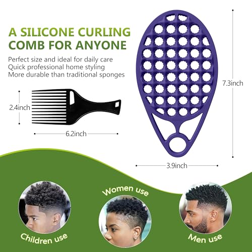 KOUPA Silicone Afro Twist Brush with Pick Comb - Easy Clean Dual-Sided Design with Textured Holes for Defined Afro Curls, Suitable for Coily Hair Men & Women, Purple - color: Purple