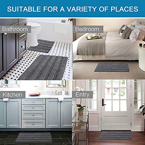H.VERSAILTEX 3 Piece Bathroom Rugs Sets Thick Striped Bath Rugs Set for Bathroom Non Slip Soft Absorbent Bath Mat Set for Tub, Shower and Toilet(17''x24''+20''x32''+20''x24'' U-Shaped, Grey) - color: Grey