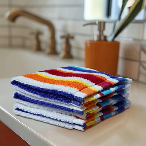 ORIGINAL KIDS Wash Cloth - 12 Pack 100% Cotton Yarn-Dyed Terry Washcloths - 450 GSM Quick Dry Soft Absorbent Gentle Baby Face Towels for Bathroom Travel Daycare - 12 x 12 inches - Cabana Stripe Multi - color: Cabana Stripe Multi, size: 12 Pack Washcloth
