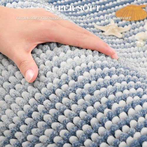 BSICPRO Bathroom Rugs Sets 3 Piece, Toilet Rugs U-Shaped Contour Bath Mat Set, Striped Absorbent Non Slip Chenille Shower Mat, Fog Blue - color: Fog Blue, size: 20"x32"+16"x24"+U Shape 20"x24"