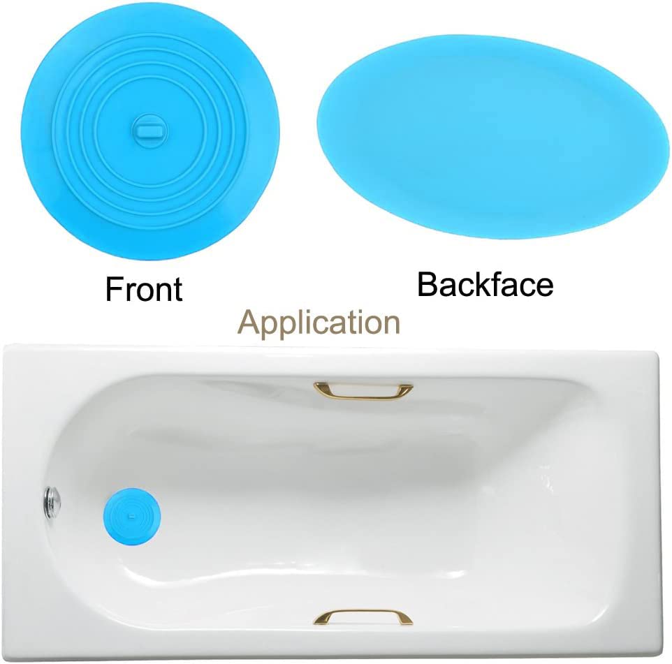 V-TOP Tub Stopper 2 Pack, 6 inches Large Silicone Drain Plug Hair Stopper Flat Suction Cover for Kitchen Bathroom and Laundry - color: 6" White&blue