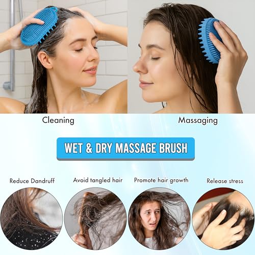 Multi-Function Silicone Scalp Scrubber and Shampoo Brush Soft Scalp Massager for Exfoliation, Dandruff Removal, Relaxation, Supports Circulation & Growth, Scalp Brush Comfy for Wet & Dry Use in Shower