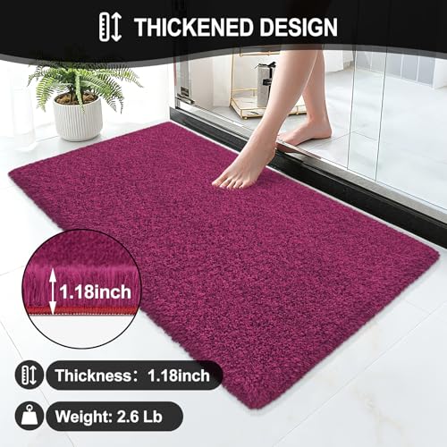Bathroom Rugs 48"x24", Fluffy Soft Thick Absorbent Bath Mat Rubber Backing Quick Dry, Machine Washable Bath Mats for Bathroom Tub, Floor, Shower, Bedroom Home Decor Accessories, Burgundy - color: Burgundy, size: 48" x 24"