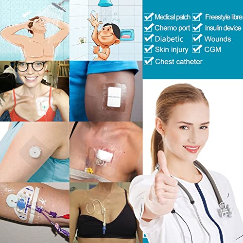 50 Pcs Chest Port Shower Cover Waterproof Adhesive Bandage Protector 4 x 4 Inch for Dialysis Catheter Chemo Hemodialysis Transparent Patch Surgery Wound Incision Water Barrier Stretch Dressing - size: 4 x 4 Inch (Pack of 50)