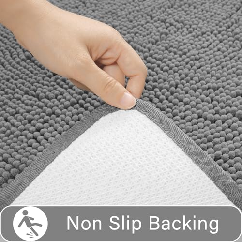 LOCHAS Bathroom Rugs Sets 2 Piece, Soft Non Slip Bath Mat Set, 20''x20'' U-Shaped Toilet Rug and 34''x21'' Light Grey Bath Rugs, Washable Absorbent Chenille Toilet Rug Set for Bathroom, Shower, Sink - color: Light Grey