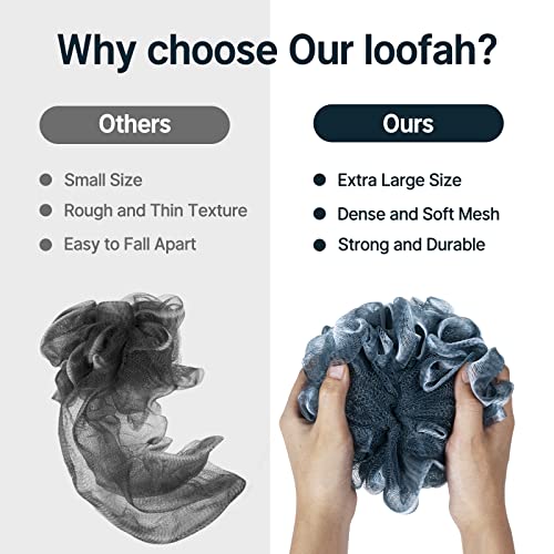 AmazerBath Loofah Sponge, Shower Loofah for Men and Women - Body Scrubber Loofa Set of 3 Indigo & White Edge, Bath Sponge 60g/PCS - style: Indigo & White Edge
