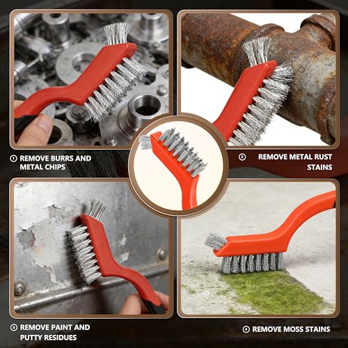 6 Pieces Wire Brushes Set, Nylon/Brass/Stainless Steel Bristles | for Cleaning Welding Slag and Rust,Scratch Brush with Mini Head & Hanging Hole for Everyday Cleaning (6, combo pack) - color: combo pack