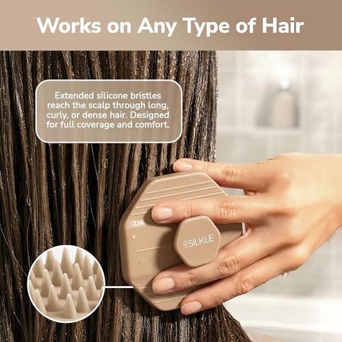 SILKLE Scalp Massager Shampoo Brush – Silicone Scalp Scrubber for Hair Growth & Dandruff Removal, One-Piece, Non-Slip Handle, Soft Bristles, Wet/Dry Shower Scalp Exfoliator for All Hair Types – Clay - color: Clay