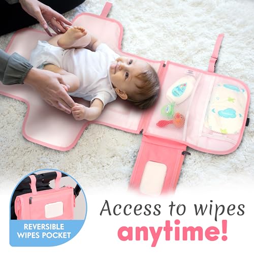 Kopi Baby Portable Diaper Changing Pad - Baby Diaper Changer Travel Bag with Wipes Pocket, Smart Design Portable Changing Mat, Infant Travel Station Kit, Gift for Newborn Girl & Boy - Pink, Classic - color: Pink, size: Classic