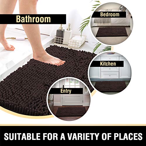 H.VERSAILTEX Luxury Chenille Bathroom Mats - Non Slip, Extra Soft, Absorbent, Shaggy, Washable, Fast Dry 2 Piece (Chocolate, 20" x 32"/17" x 24") - color: Chocolate, size: 20" x 32" Plus 17" x 24"