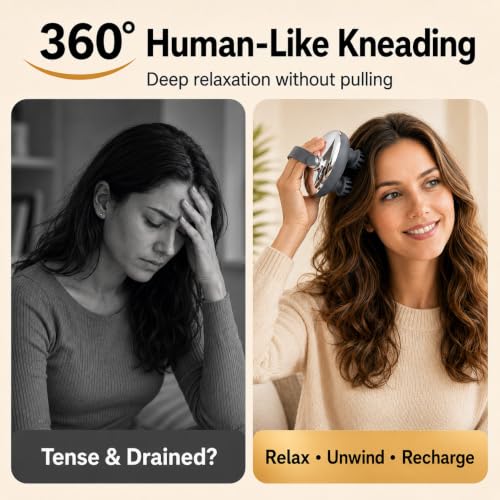 Electric Scalp Massager for Stress Relief, Anti-Tangle 360° Deep Kneading, IPX7 Waterproof for Wet & Dry Use, USB-C Rechargeable, 3 Modes, 15-Min Auto-Off, 2 Claw Sets for Massage & Cleansing