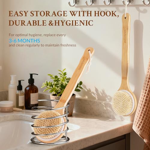 Long-Handled Bath Brush, Back SPA Exfoliating Brush Promotes Blood Circulation, Removes Dead Skin Cells, Nourishes Healthy Skin, Dual-Use Wet/Dry Body Brush, 2 Pack - size: Circle