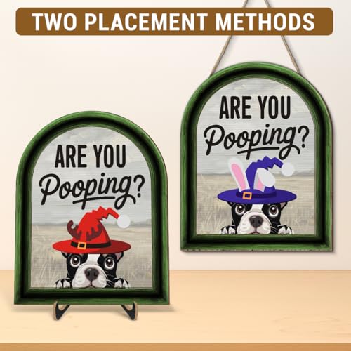 Funny Spring Dog Bathroom Decor - Interchangeable Seasonal Dogs Bathroom Hanging Wooden Sign for Restroom Shelves Toilet Tank Decoration(10 Pcs) - Are You Pooping - color: Dog are