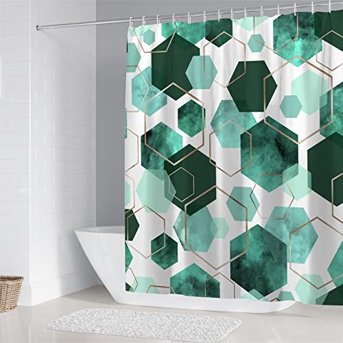 LQCOOL 4Pcs Indigo Shower Curtain Set Marble Grain Geometric Bathroom Set Fresh Turquoise Abstract Bathroom Curtain Set with 12 Hooks Carpet Bath Mat and Toilet Rugs - color: Indigo