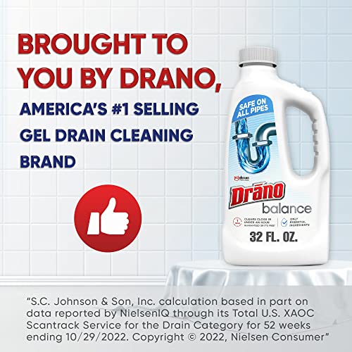 Drano Balance Drain Clog Remover and Cleaner, Non-Corrosive Formula, Safe on All Pipes and Septic Tanks, Formulated Using Only Essential Ingredients, 32 Fl Oz (Pack of 2) - size: 32 Fl Oz (Pack of 2)