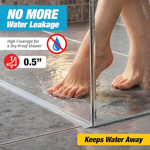 Shower Threshold Water Dam Barrier 67" - Transparent Collapsible Walk in Shower Water Guard - Door Bottom Seal Strip Leak Guard by Hippo Dam - color: Transparent, style: 67