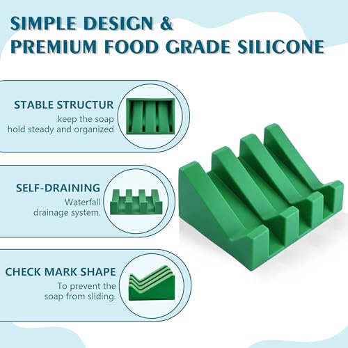 Self Draining Soap Dish Holder,Silicone Soap Dish,for Bathroom,Kitchen, Sponges，Can Extend Soap Life，Keep Soap Bars Dry and Easy Cleaning (Deep Green,1-Pack) - color: Deep Green,1-pack
