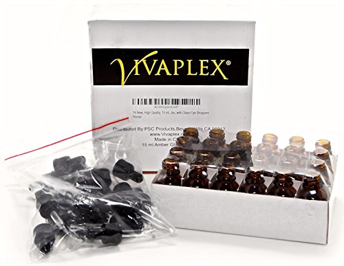 Vivaplex, Amber, 15ml, Glass Bottles with Glass Eye Droppers - 24 pk