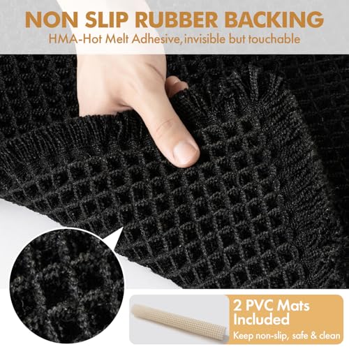MIULEE Set of 2 Waffle Bathroom Rugs, Boho Bath Rugs Non Slip Washable, Super Absorbent Bath Mats, Ultra Soft Rubber Backed Shower Mats for Bathroom Floor, Tub and Shower, Black, 24x36 Inch - color: Black, size: 24''x36''