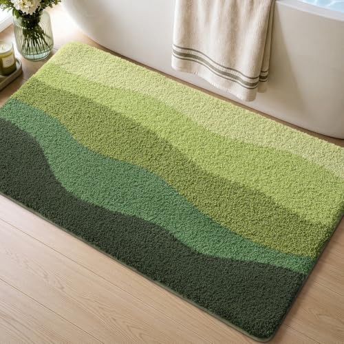 DEXI Bathroom Rugs Non Slip, 43x24 Washable Microfiber Large Bath Mat Quick Dry, Absorbent Ultra Soft Natural Mountains Bathmat for Shower Floor Tub Sink, Green - color: Green, size: 43" X 24" (Rectangular)