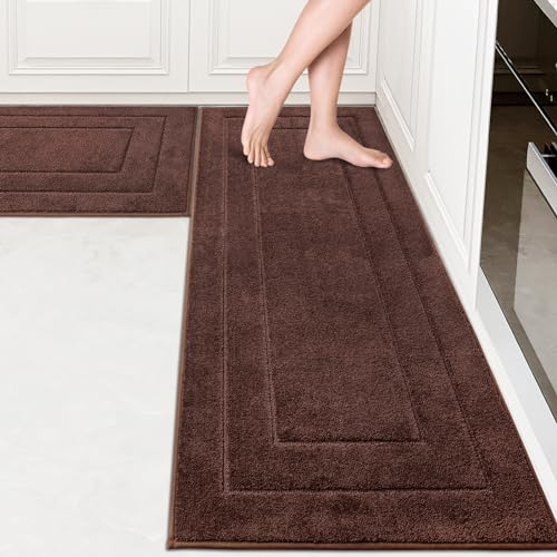 PURRUGS Machine Washable Kitchen Rug Set [2 PCS] (24" x 35.5"+ 24" x 59"), Non-Slip/Skid Kitchen Runner Rugs & Floor Mats, Super Absorbent Soft Standing Mats for Kitchen, Laundry & Sink, Brown - color: Brown, size: 24" X 35.5"+ 24" X 59"